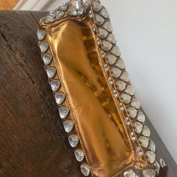 BETSEY JOHNSON Metallic Gold Brown  purse with embellish silver hearts - Picture 4 of 16